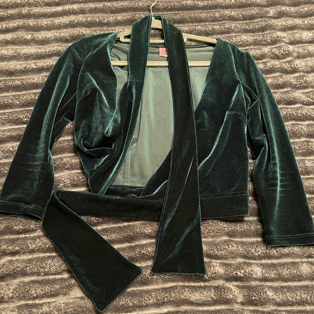 Vixen by Micheline Pitt Hunter Green Velvet Wrap Top